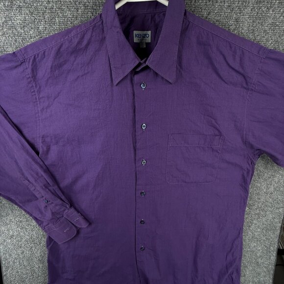 Kenzo Homme Purple Long Sleeve Button Up Shirt Men Size 16 Point Collar Designer - Picture 1 of 16